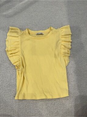 ZARA Yellow Ruffle Sleeve Ribbed Tee